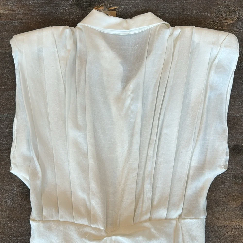 Do+Be Be White Button Front Tie Mini Dress Sleeveless Sz M Collared Flat Pleats - Picture 12 of 16